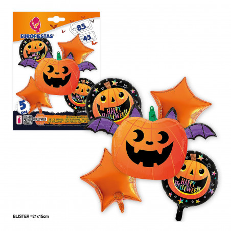 Set globos foil halloween calabazas y estrellas 5pcs