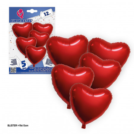 Globo foil corazon rojo brillo 12cm 5pcs