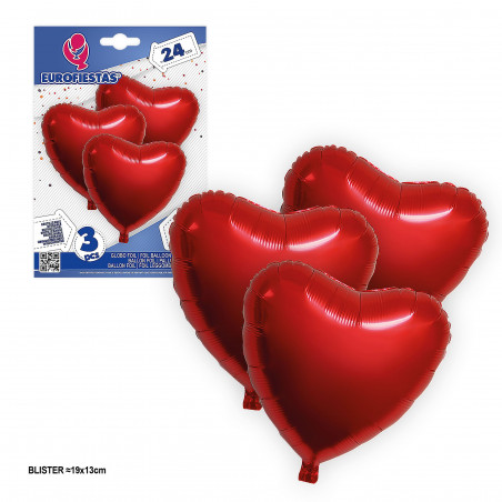 Globo foil corazon rojo brillo 24cm 3pcs