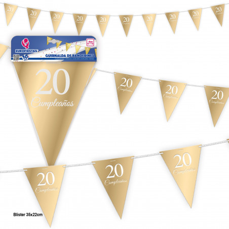 Guirnalda banderines coleccion oro 20 cumpleaños
