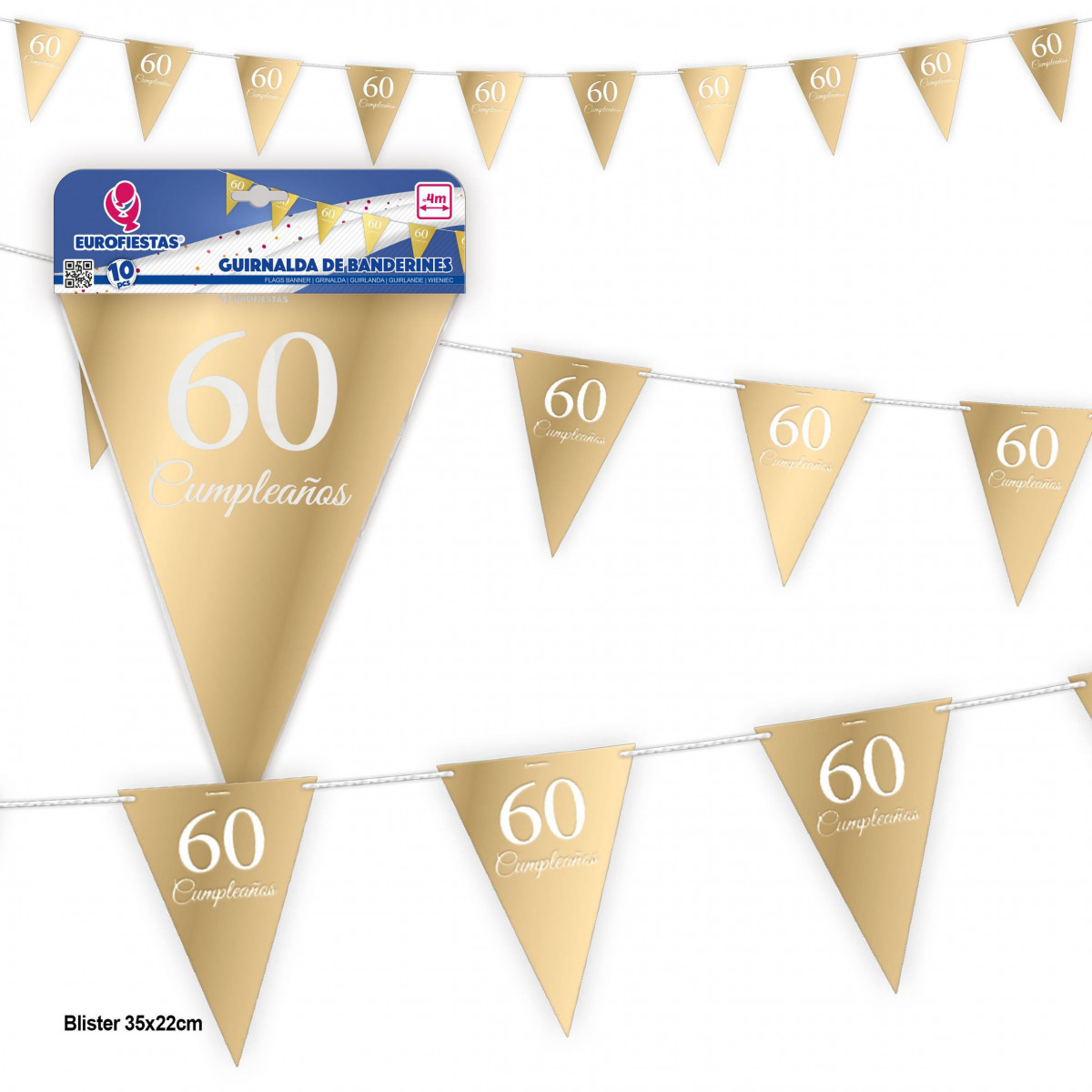 Bandierine Festone Per 60° Compleanno, Olografico Oro Rosa, 3.9 Metri 11 Bandiere - Decorazione Festa