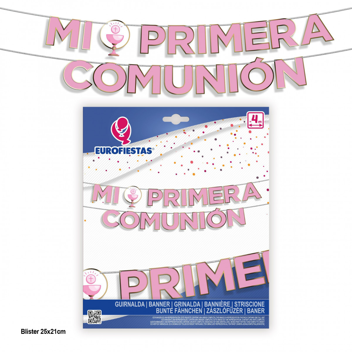 Guirnalda letras comunion caliz borde oro metalizado rosa