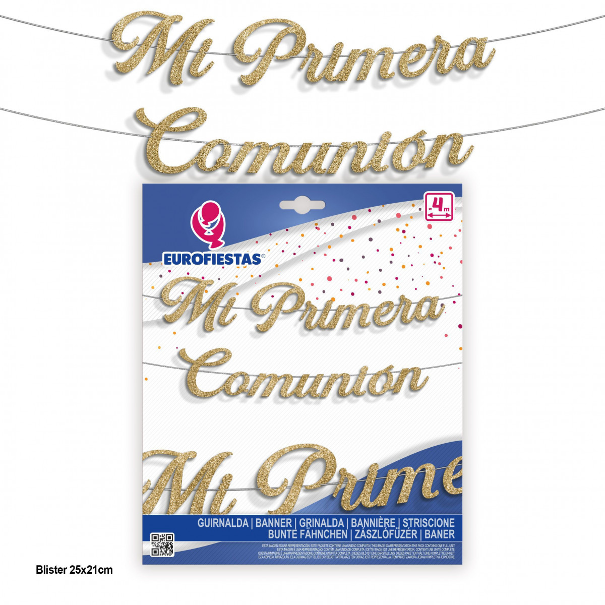 Guirnalda letras comunion minusculas purpurina oro