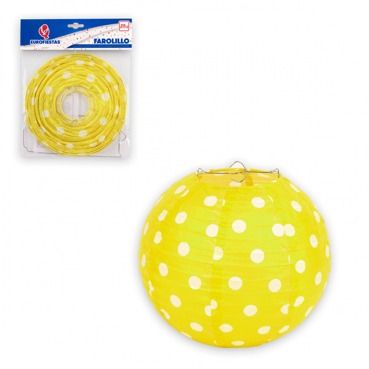 Farolillo redondo 20cm lunares amarillos