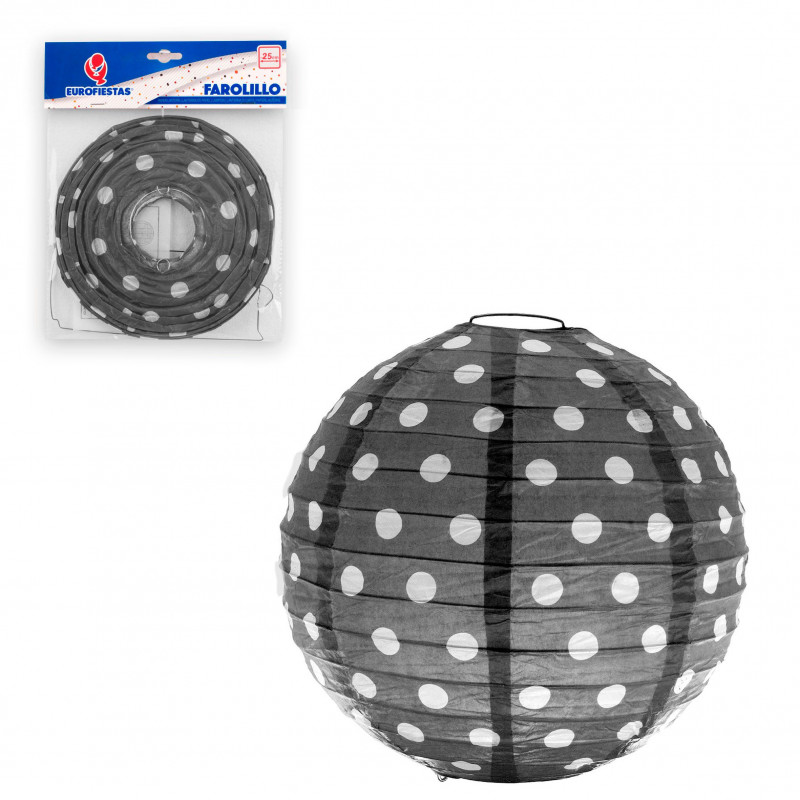 Farolillo redondo 25cm lunares negro