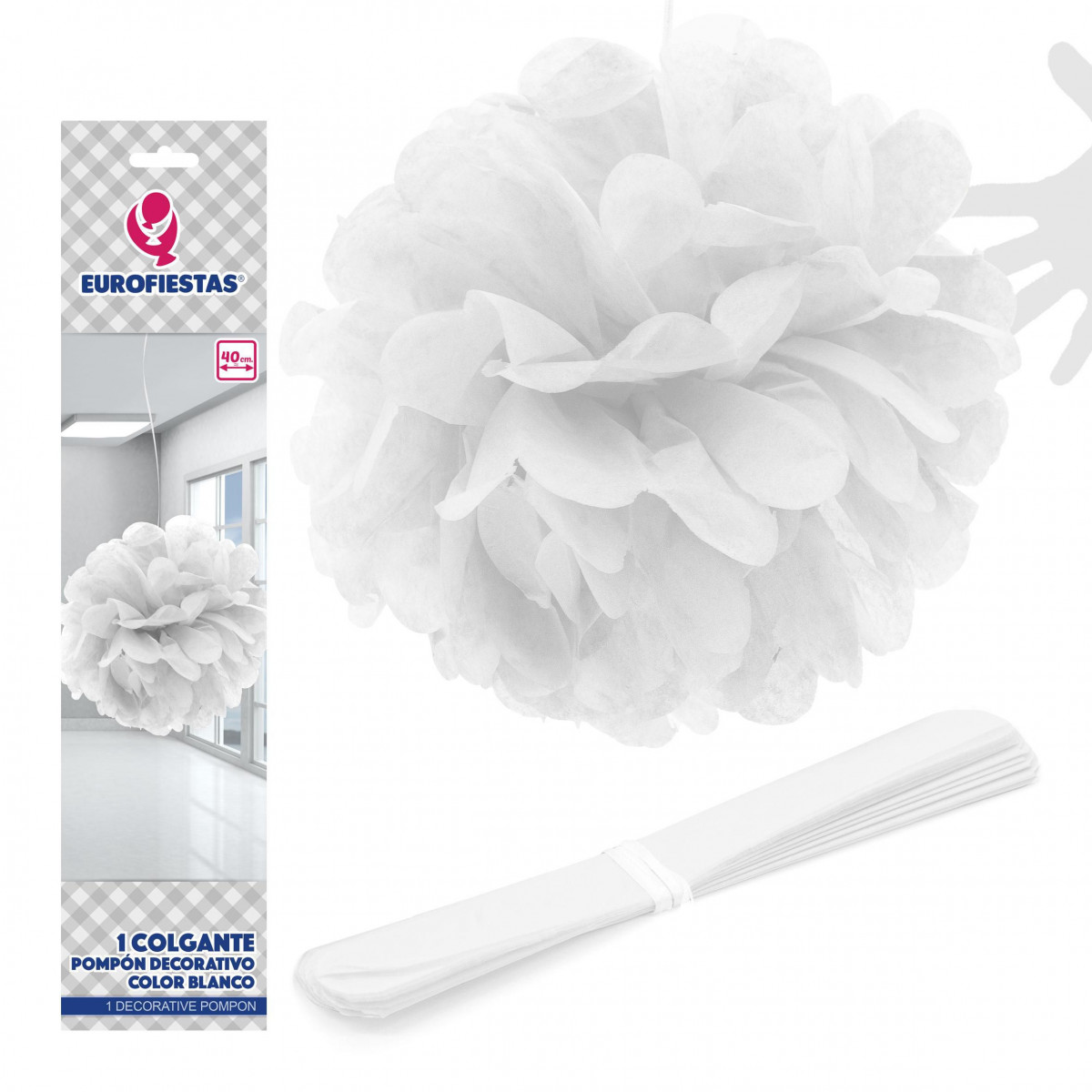 Golgante pompon 1u.40cm color blanco