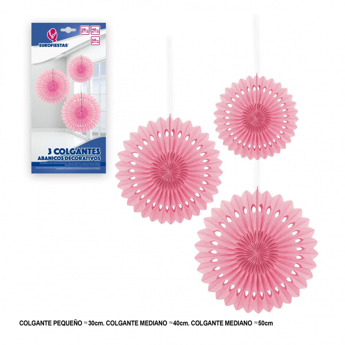 Set 3 pompones rosas decorativos para colgar 