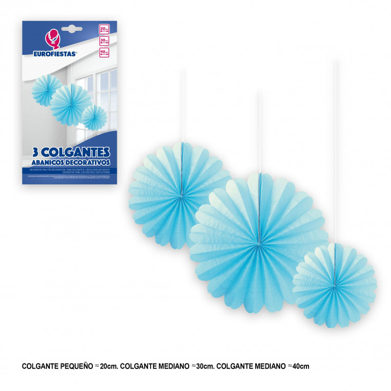 Set 3 pompones celestes decorativos para colgar 