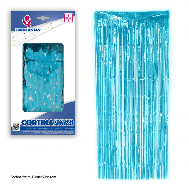 Cortina flecos 2x1 estrellas azul celeste