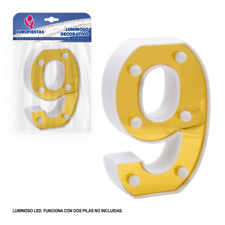 Numero led 16cm oro 9