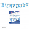 Guirnalda bienvenido azul con estrellas oro metalizado