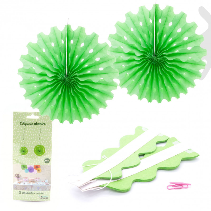 Set 3 pompones verde decorativas para colgar 2 30 cm.