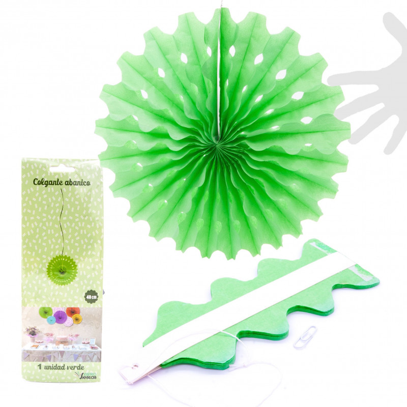 Set 3 pompones verde decorativas para colgar 40 cm.