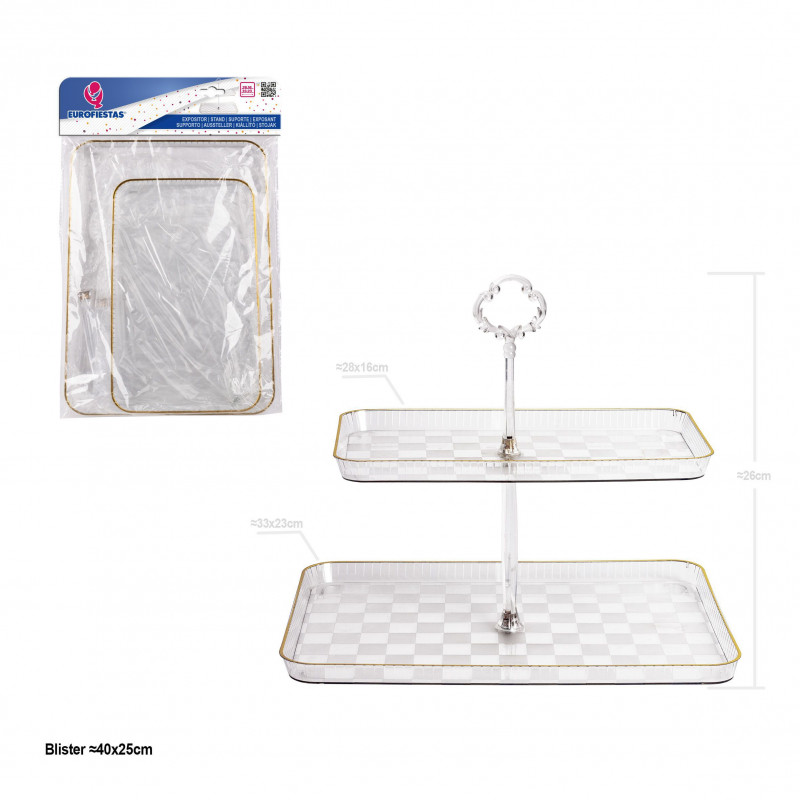 Expositor plastico rectangular 2 pisos 33x23+28x16cm
