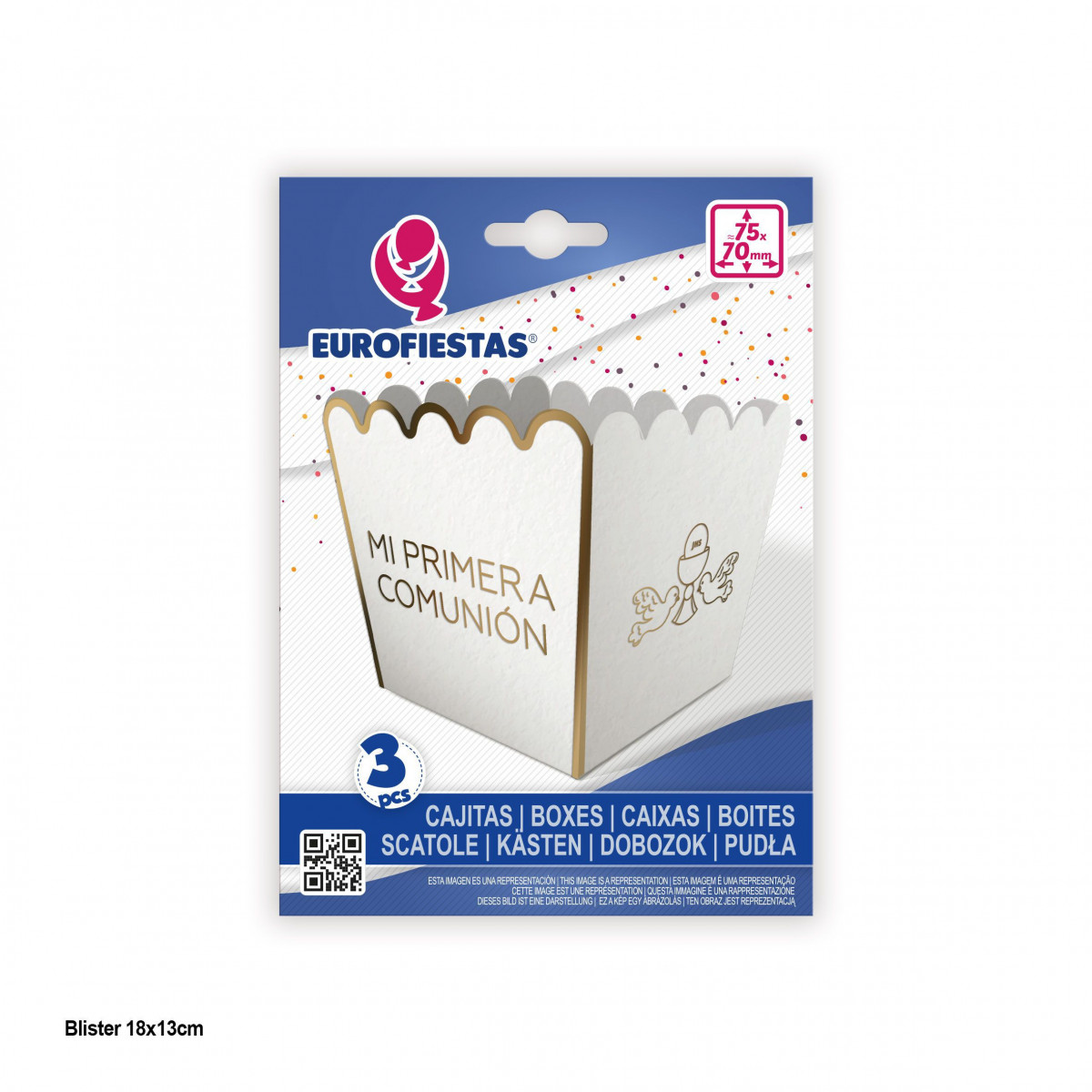 Caja palomitas peq 3pcs comunion blanco y oro
