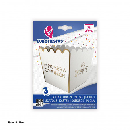 Caja palomitas peq 3pcs comunion blanco y oro