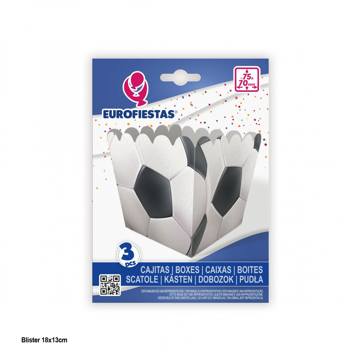 Caja palomitas diseño fútbol pack de 3 unidades