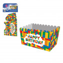 Cajas para Palomitas Happy Birthday con Diseño de Bloques Pack de 3 Unidades