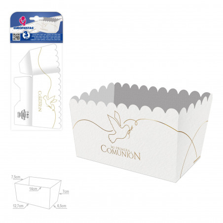 Caja palomitas rectangular col comunion silueta paloma oro