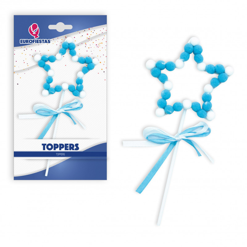 Topper estrella pompones azul