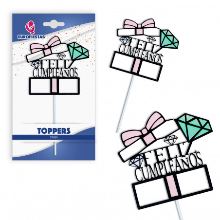 Topper feliz cumpleaños diamante rosa