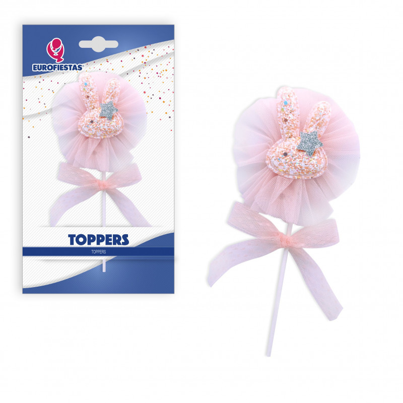 Topper conejito purpurina rosa