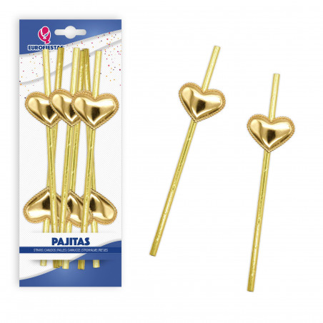 Pajitas corazon oro