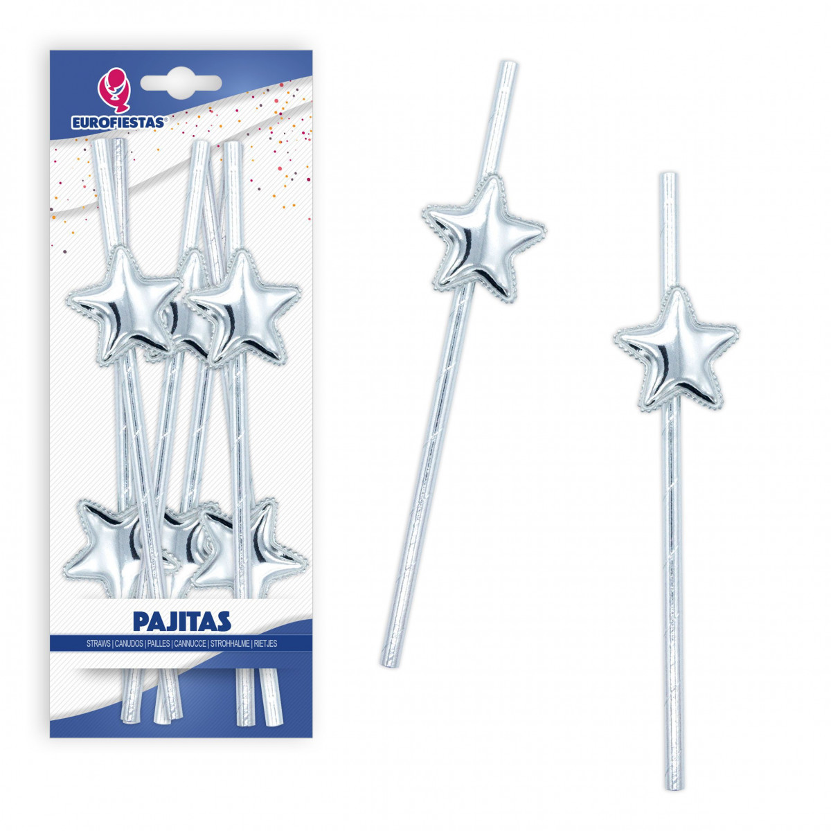 Pajitas estrella plata