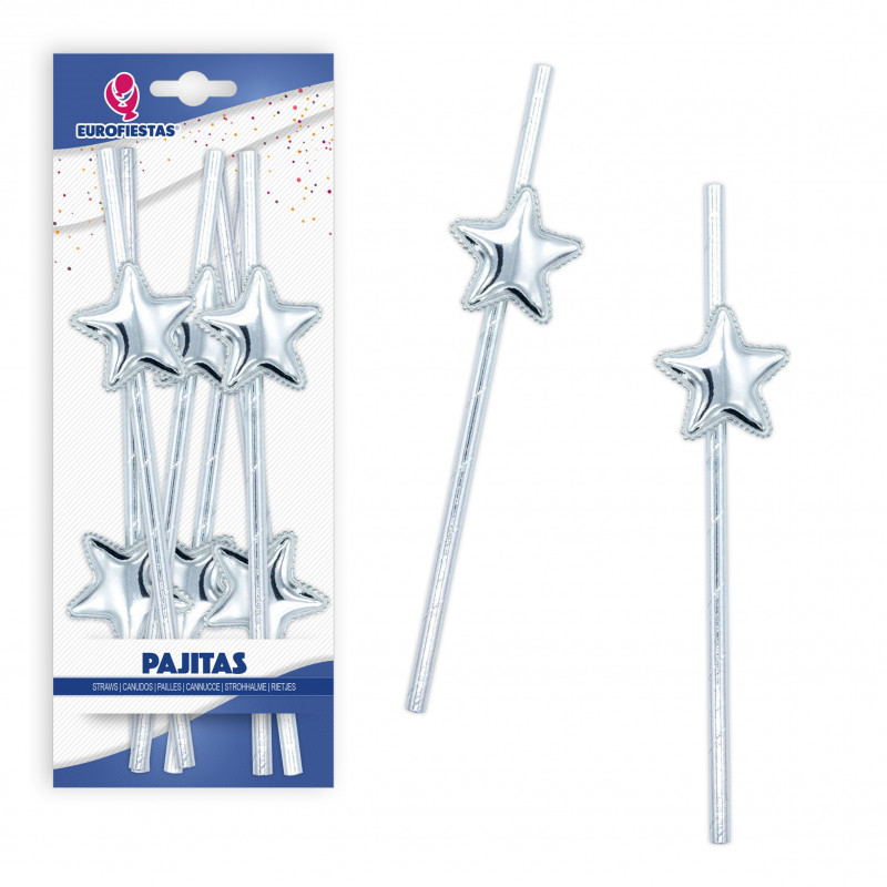 Pajitas estrella plata