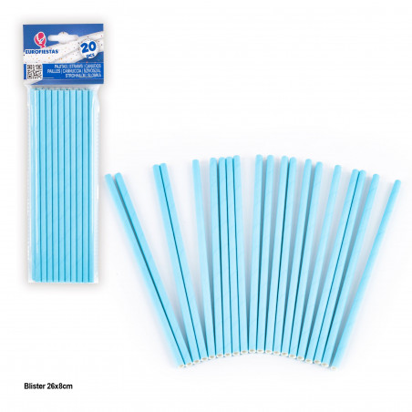 Pajitas 20 azules lisas