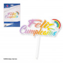 Topper feliz cumpleaños arco iris tonos
