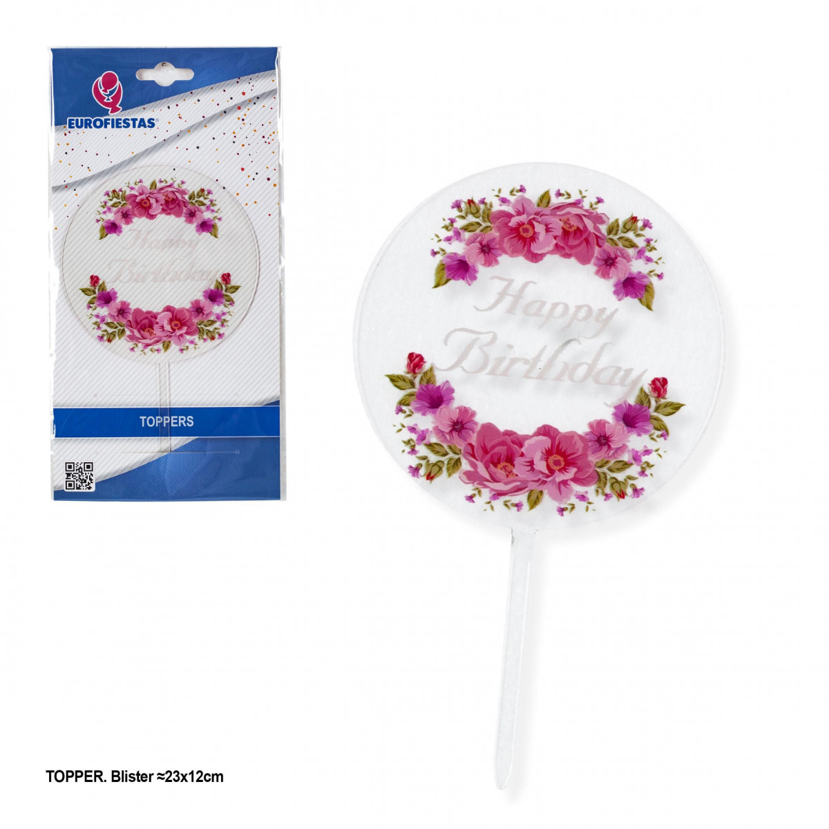 Topper feliz cumpleaños circular flores