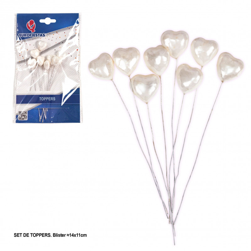 Toppers corazones blancos 11cm 8pcs