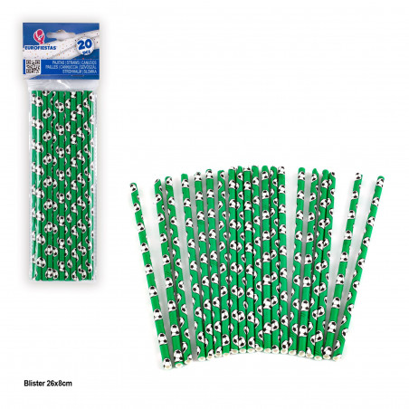 Pajitas de Papel con Diseño de Fútbol Pack de 20 para Fiestas
