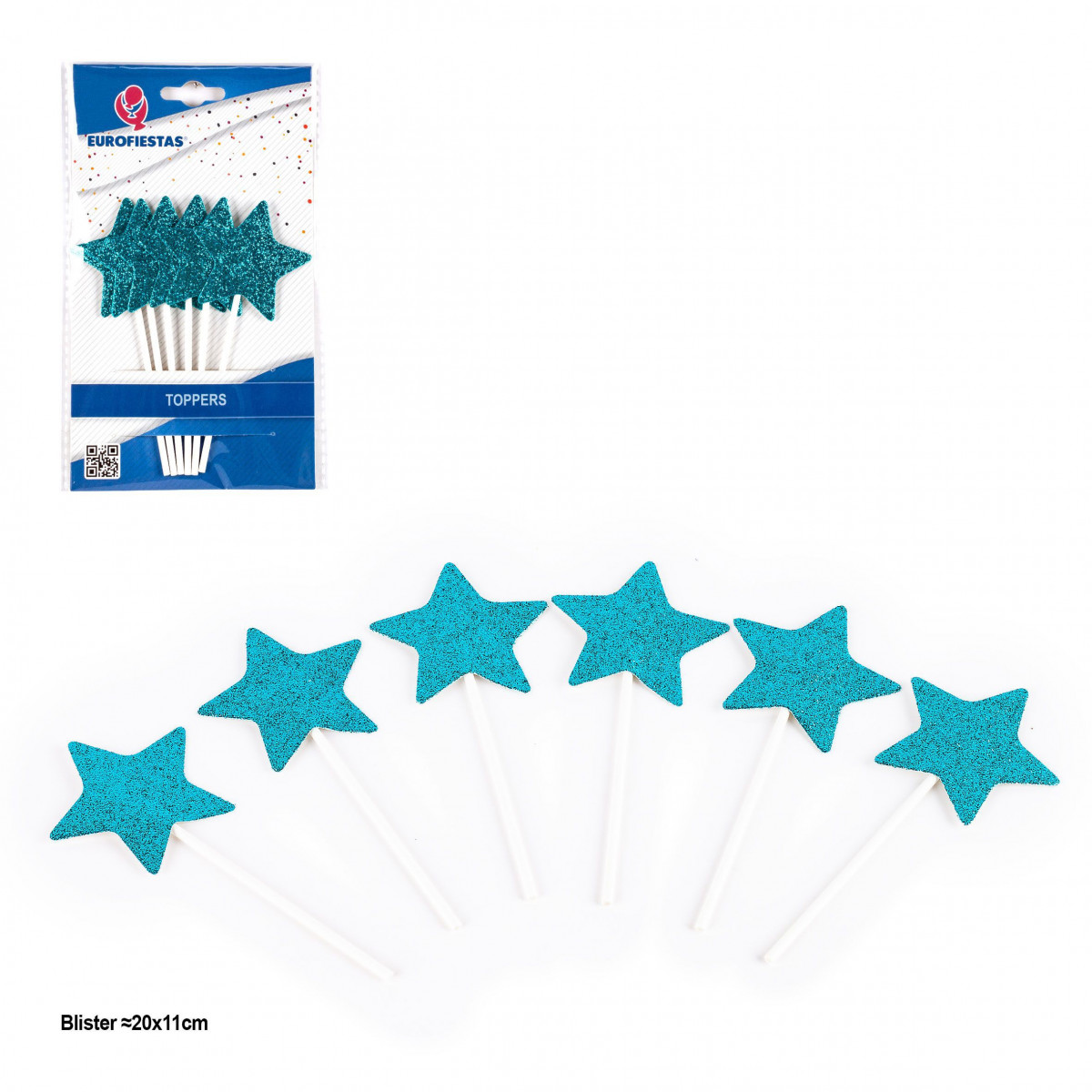 Topper estrellas purpurina azules 6pcs