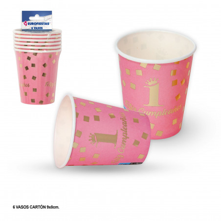 Vaso coleccion feliz 1 cumpleaños rosa