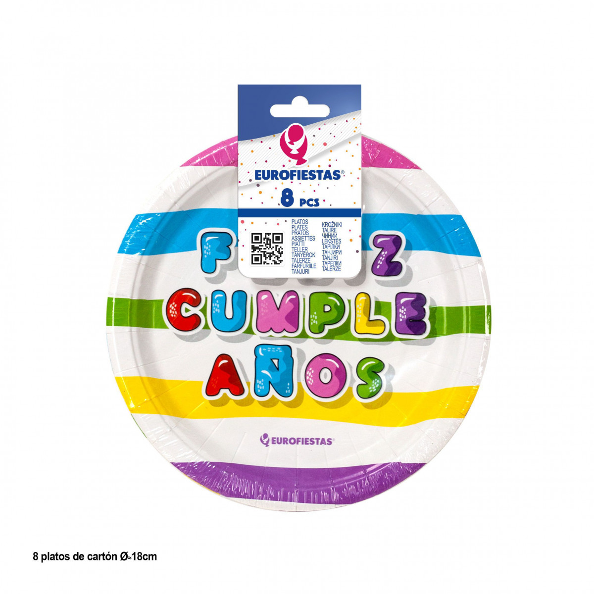 Plato 18cm coleccion franjas colores feliz cumpleaños