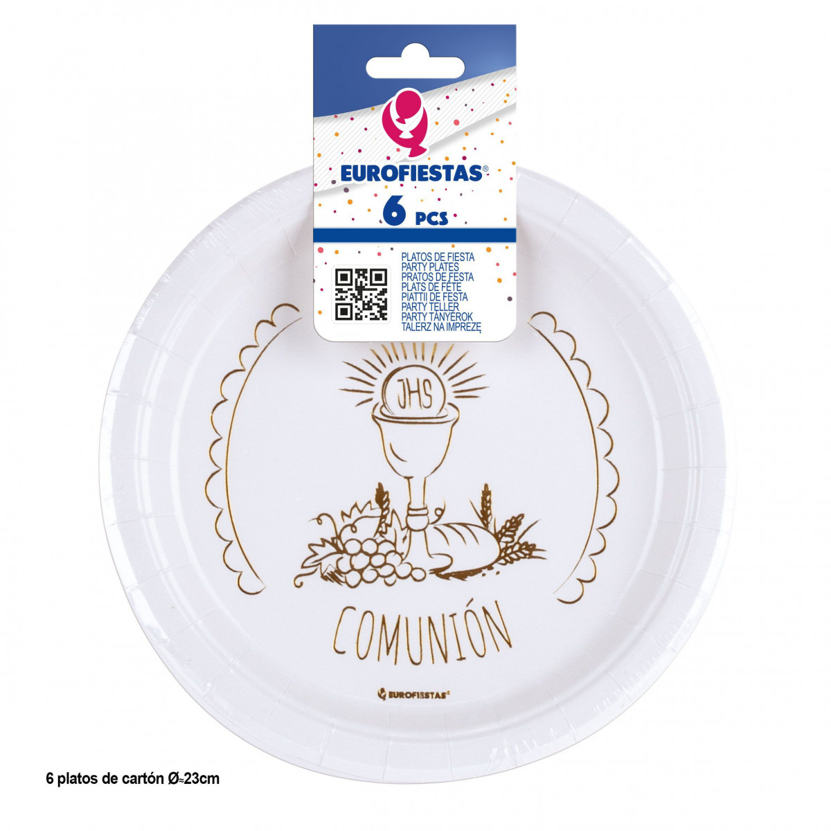 Plato 6pcs 23cm col comunion bodegon caliz oro