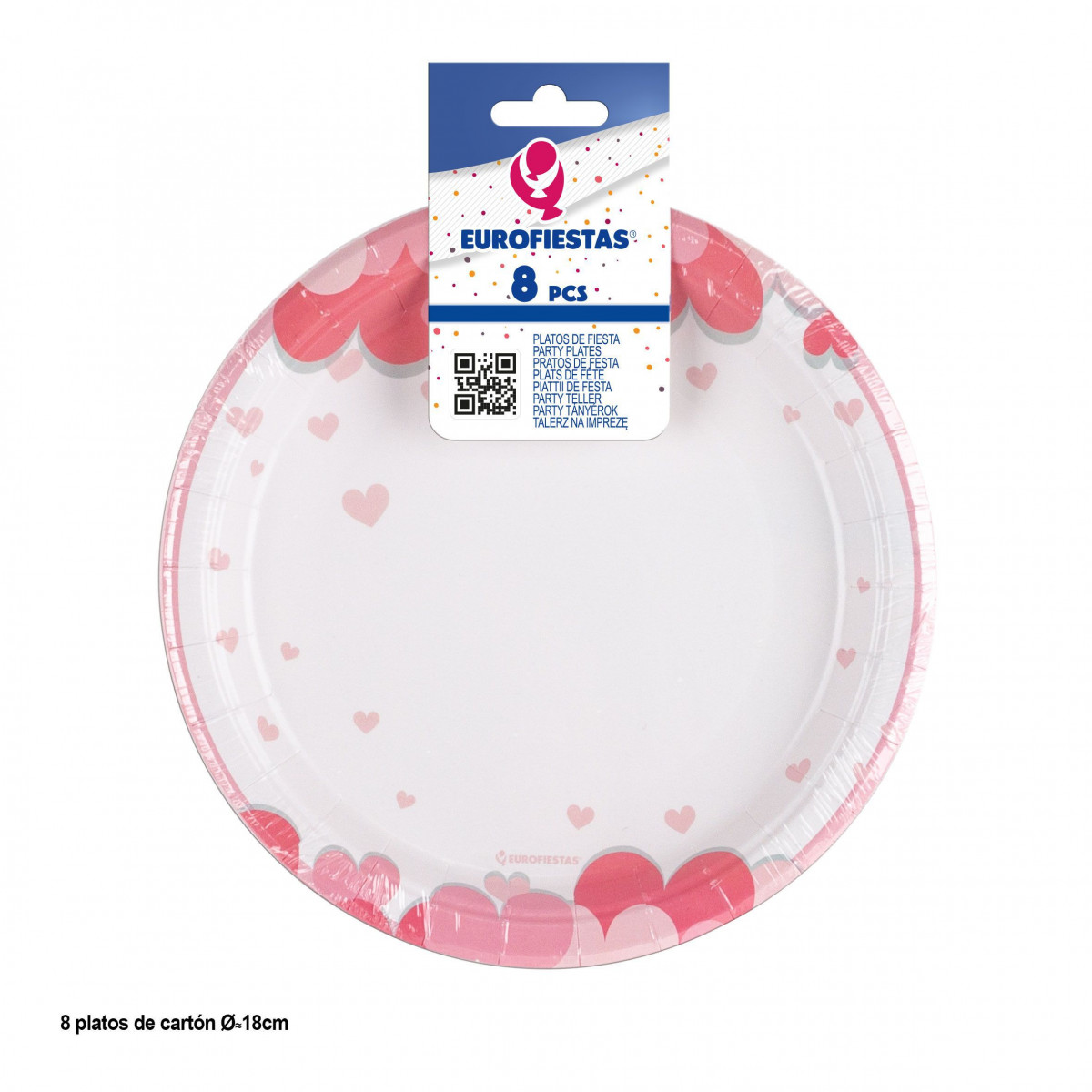 Plato 8pcs 18cm col corazones rosas love