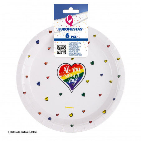 Plato 6pcs 23cm col all you need is love pride