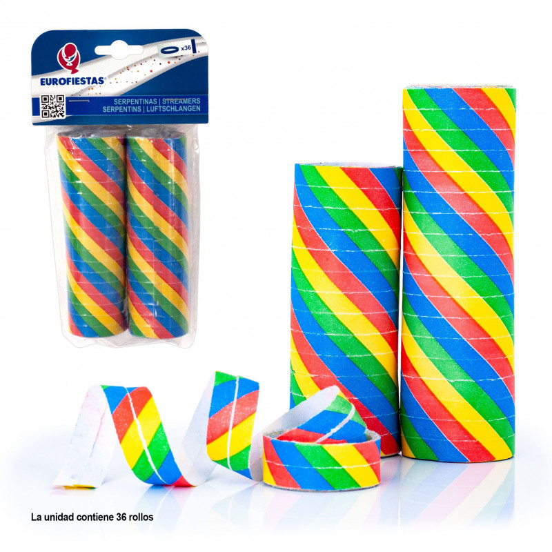 Serpentinas 36 rollos arco iris