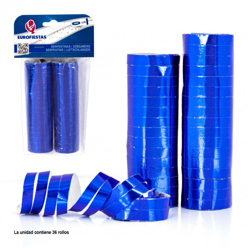 Serpentinas 36 rollos metalizadas azul