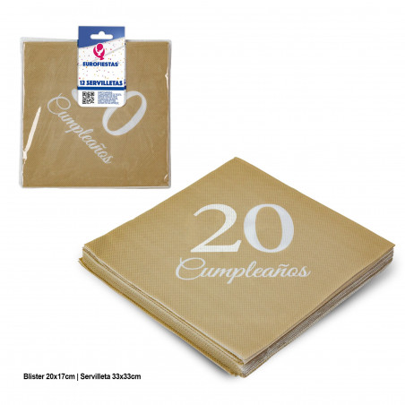 Servilletas coleccion oro 20 cumpleaños