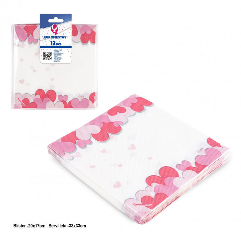 Servilleta 12 pcs col corazones rosas love