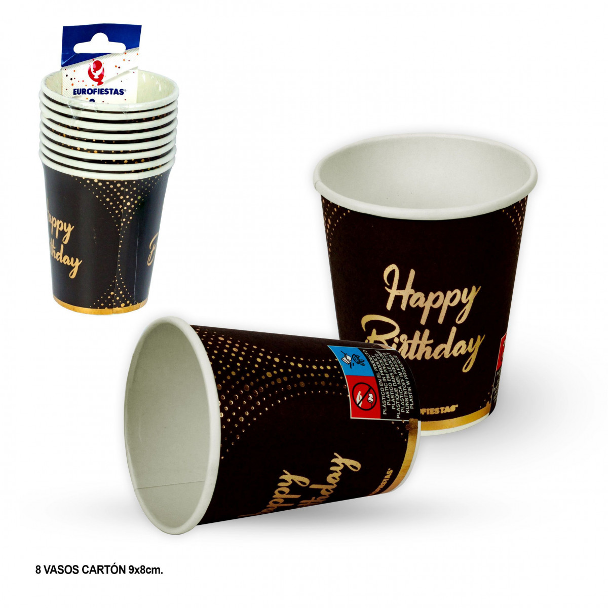 Vaso negro y oro col happy birthday dots