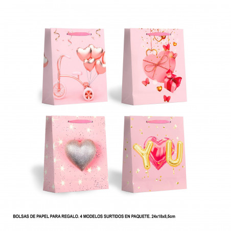 Bolsa regalo rosa corazones 4mds peq