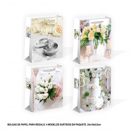 Bolsa boda flores purpurina 240x180x85mm 4ms