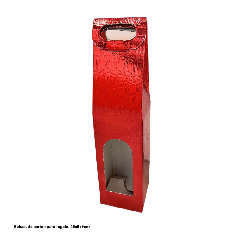 Bolsa vino con ventana roja 90x90x40mm