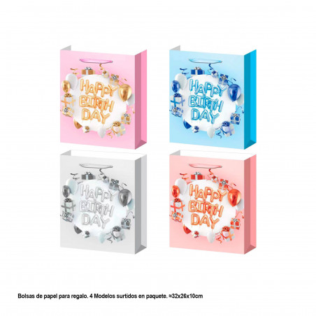 Bolsa happy birthday letras 320x260x100mm 4ms med