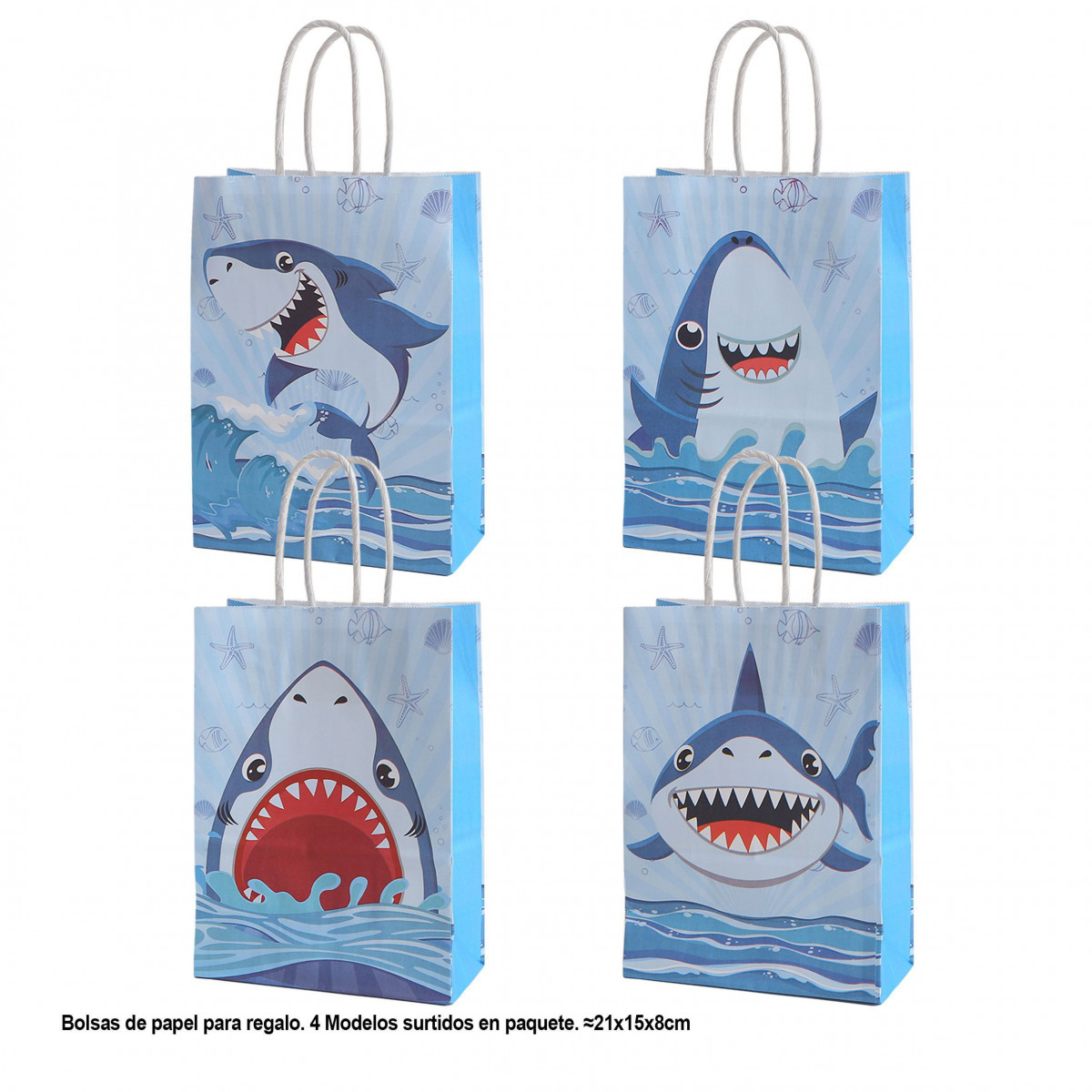 Bolsa regalo tiburones 21x15x8cm 4ms